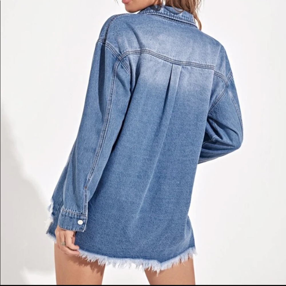 1 Left  ripped hem denim jean jacket - Picture 5 of 6